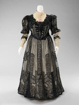 Black Silk Mourning Ensemble with Lace Overlay