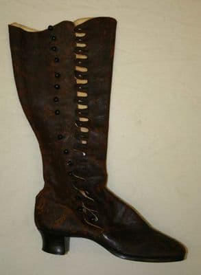 Black Leather High-Button Mid-Calf Boots