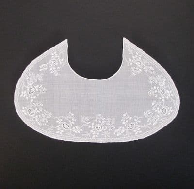 White Cotton Lace Bertha Collar with Floral Embroidery