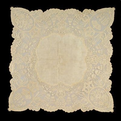 Cream Linen Handkerchief with Belgian Lace Trim