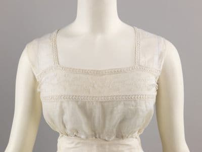 White Cotton Muslin Tucker with Embroidered Trim