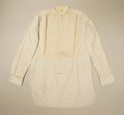 Cream Linen Silk Victorian Bib-Front Dress Shirt