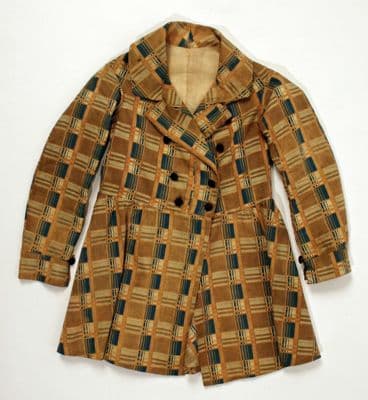 Golden Brown Navy Plaid Cotton Fitted Coat