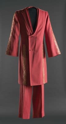 Red Synthetic Suit with Gold Metallic Trim