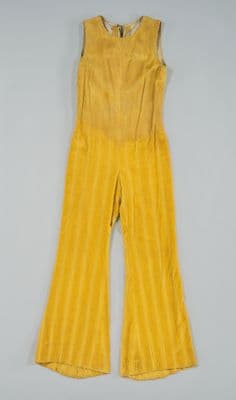 Golden Yellow Cotton Velveteen Flared Theatrical Jumpsuit