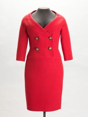 Bright Red Double-Breasted Sheath Dress with Gold Buttons