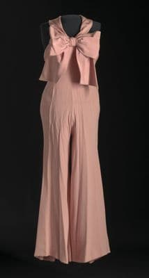 Dusty Rose Crepe Halter Jumpsuit with Bow Tie