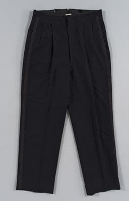 Black Wool Blend High-Waisted Pleated Trousers with Suspenders