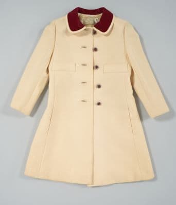 Cream Wool A-Line Coat with Burgundy Velvet Collar