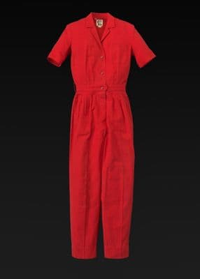 Red Cotton Short-Sleeve Collared Jumpsuit