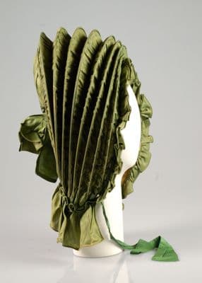 Olive Green Silk Taffeta Collapsible Calash Bonnet