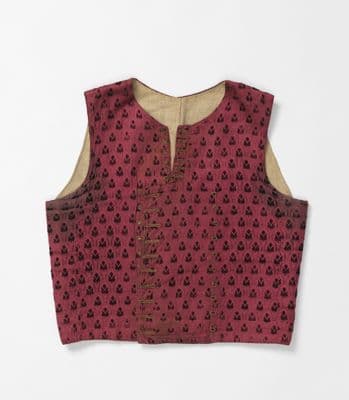 Burgundy Silk Velvet Waistcoat with Geometric Pattern