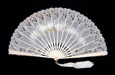 Ivory Silk Folding Fan with Lace Overlay