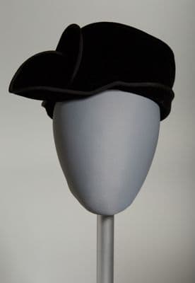 Black Silk Velvet Pillbox Hat with Interlocking Panels