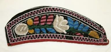 Burgundy Fabric Cap with Glass Bead Floral Design