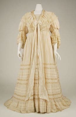 Cream Silk Cotton Morning Dress with Lace