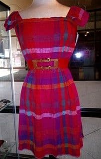 Red Purple Pink Plaid Cotton Fit-and-Flare Dress