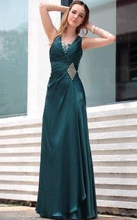 Deep Teal Silk Satin Halter Evening Gown