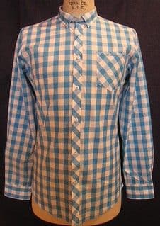 Light Blue White Gingham Check Fitted Shirt