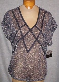 Purple Floral Cotton Peasant Tunic Top