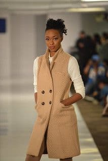 Camel Quilted Wool Sleeveless Knee-Length Coat