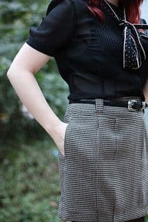 Black White Houndstooth Wool Mini Skirt
