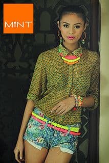 Olive Green Abstract Print Cotton Blouse