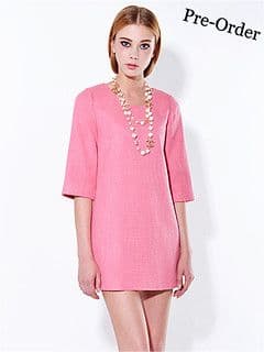 Coral Pink Cotton Blend Pencil Micro Sheath