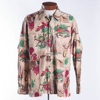 Beige Cotton Cartoon Print Button-Up Shirt