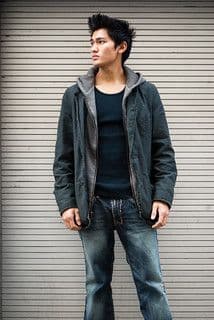 Charcoal Gray Cotton Blend Hooded Micro Blazer