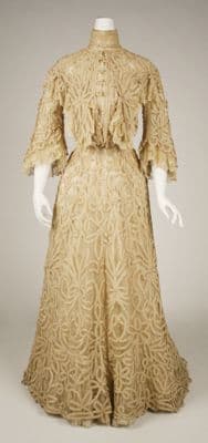 Champagne Silk Damask Brocade Fit and Flare Dress