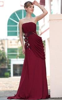 Burgundy Silk Chiffon Strapless Mermaid Gown