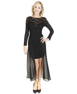 Black Lace Overlay High-Low Pencil Dress