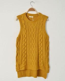 Mustard Yellow Cable-Knit Wool Sweater Vest