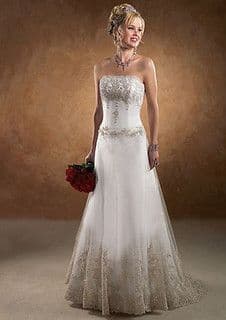 Ivory Champagne Tulle Lace Strapless Wedding Gown