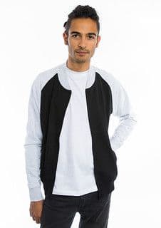 Black Cotton Varsity Bomber with White Sleeves