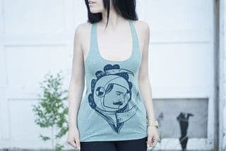 Light Blue Cotton Tank with Cartoon Graphic