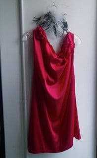 Red Silk Jersey Sleeveless Draped Cowl Dress