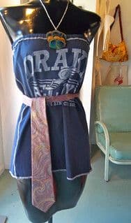 Navy Blue Cotton Jersey Graphic Mini Dress