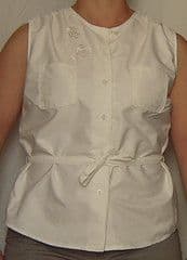 White Cotton-Linen Sleeveless Button-Front Shirt