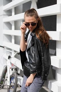 Black Leather Motorcycle Jacket with Asymmetrical Zipper