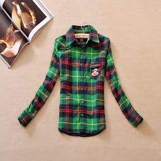 Forest Green Navy Plaid Cotton Flannel Shirt