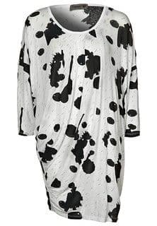 White Jersey Oversized Shirt Dress Abstract Black Splatter