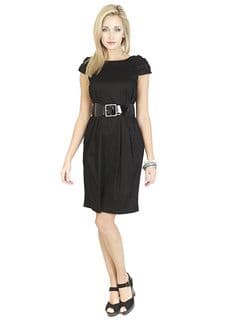 Black Ponte Knit Above-The-Knee Sheath Dress