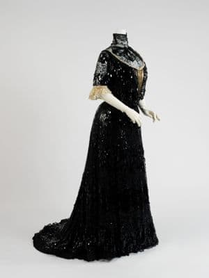 Black Silk Trumpet Evening Gown with Sequins