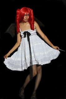 White Cotton Circle Mini Dress Black Lacing