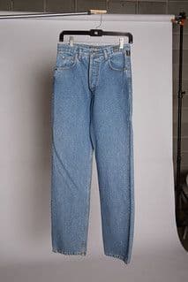 High-Waisted Medium Blue Straight-Leg Denim Jeans