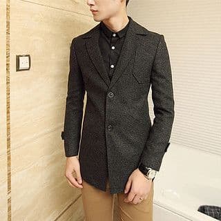 Charcoal Gray Wool Blend Fitted Blazer Coat