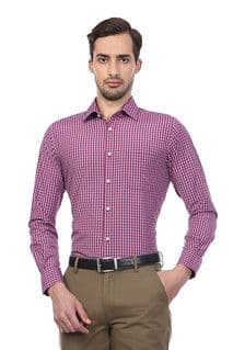 Burgundy White Check Fitted Dress Shirt