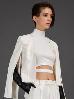 Cream Wool Crepe Oversized Power Blazer